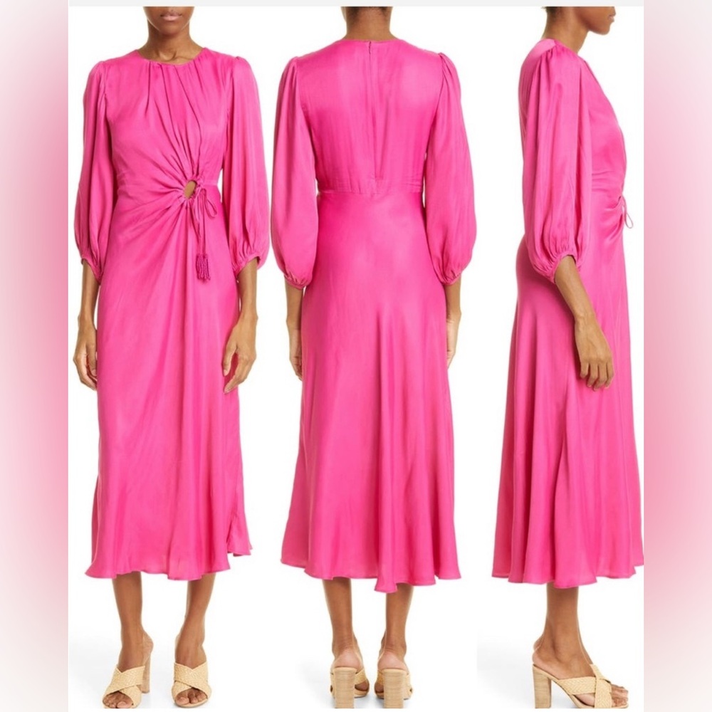 FARM Rio Pink Blouson sleeves Cutout Maxi Dress Sz large